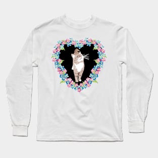 Coco Cat with Forget me not flowers in a heart Long Sleeve T-Shirt